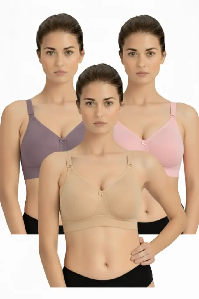 Women's Cotton Blend Non-Padded Non-Wired Full Coverage Regular Bra Comfort, Soft Cup, Comfortable Support - Comfortable Bra- Pack of 3 - Color - Cream, Light Pink & Maroon