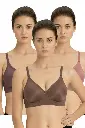 Women's Cotton Blend Non-Padded Non-Wired Full Coverage Regular Bra Comfort, Soft Cup, Comfortable Support - Comfortable Bra- Pack of 3 - Color -Brown, Dark Pink & Maroon