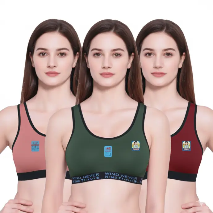 Sports Bra for Women Girls (Free Size Bra Fit to 28_30_32_34) | Combo Pack of 3 Multicolor