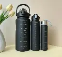 Time Marker Water Bottle – Leakproof BPA-Free Hydration Tracker with Time & Goal Reminders 3-Piece Motivational Water Bottle Set with Time Markers & Straw, Leakproof, (2000ml, 900ml,200ml)