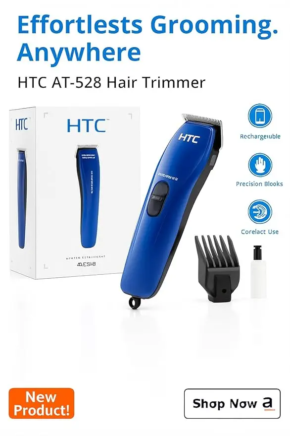 HTC AT-528 | Trimmer Men Beard with 90 Mins Runtime | Stainless Steel Blades | Trimmers for Man