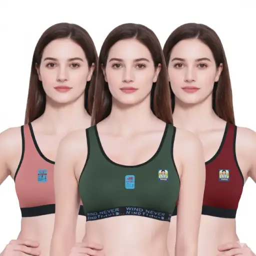Sports Bra for Women Girls (Free Size Bra Fit to 28_30_32_34) | Combo Pack of 3 Multicolor