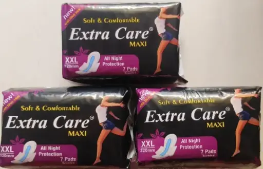 Extra Care Womens/Girls XXL Sanitary Pads (Napkins) with Wings - Extra Care Maxi Sanitary 7 Pad in a packs (set of 3 packs)