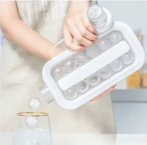 Ice Cube Trays 2 in 1 Portable Ice Ball Maker Kettle Ice Maker Mold Makes 17 Round Ice Cube Mold for Cocktail, iced Coffee, iced Tea, Fruit Juice, Water and Other Beverages (1 Pc)